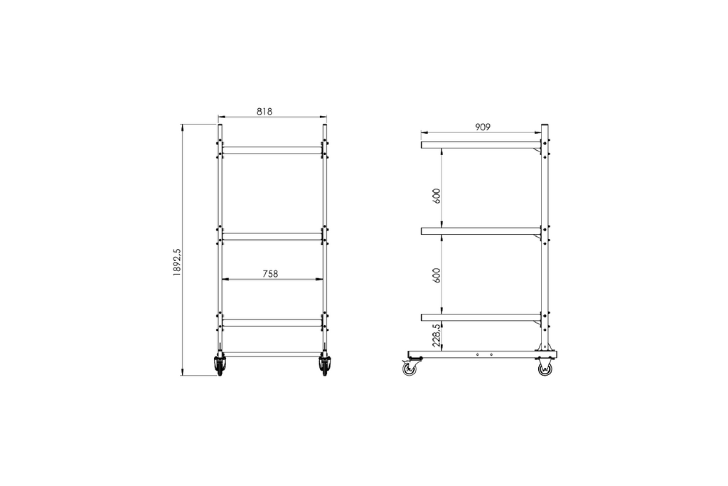Střešní nosič INTER PACK, nosič pro 3 boxy, 1892,5 mm, 818 mm