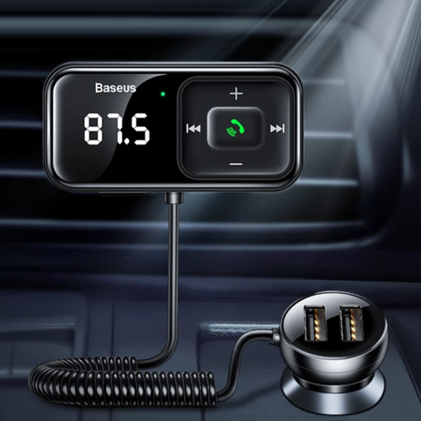 FM vysílač BASEUS T typu S-16 bluetooth 5.0 MP3 + autonabíječka 2x USB