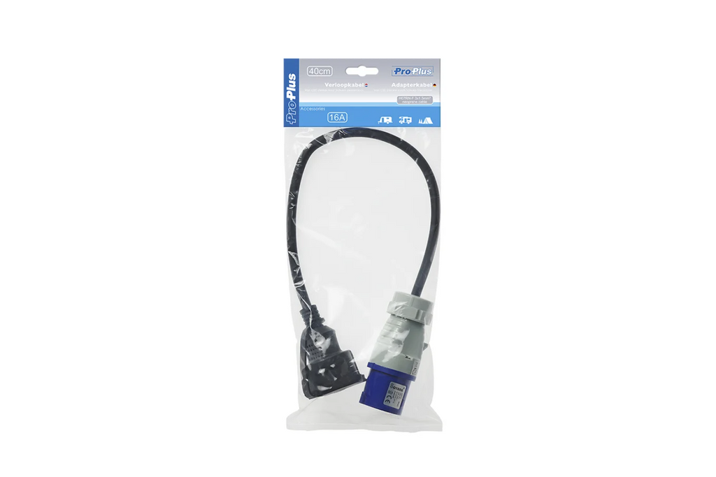 Adaptér s CEE zástrčkou a Schuko zásuvkou 16A 230V s ochranným kontaktem ProPlus 373530 kabel 40 cm