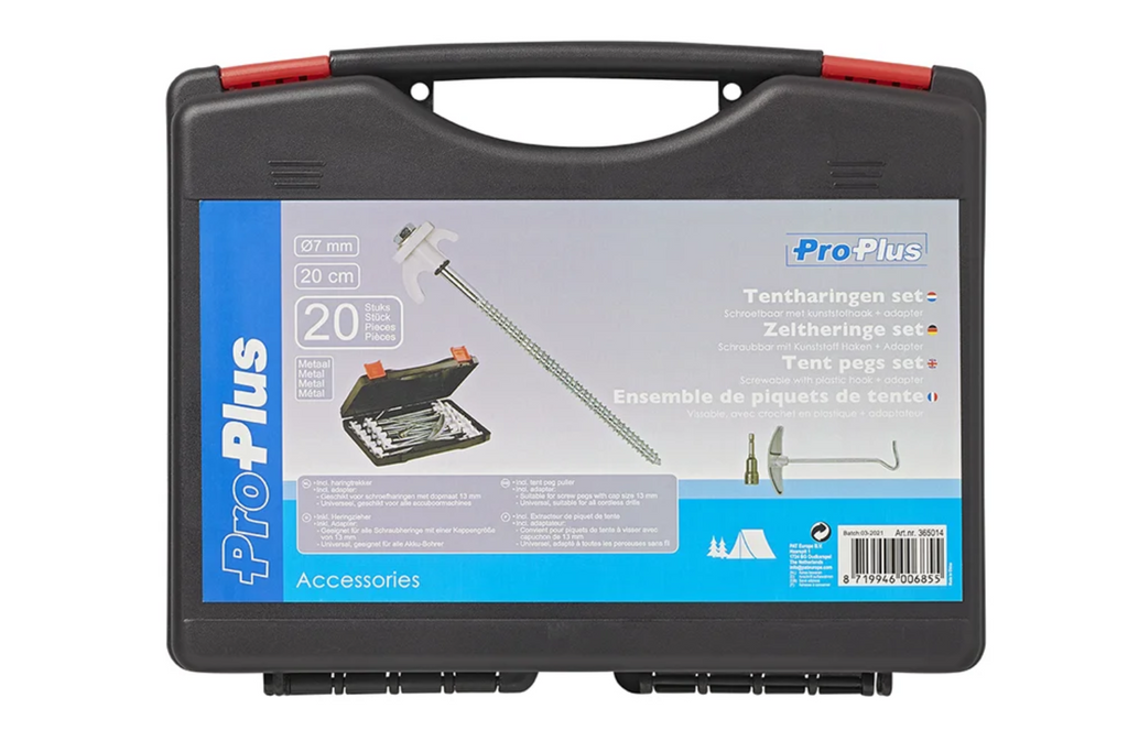 Sada šroubovacích kolíků pro stan ProPlus 365014 kovové kolíky s hákem 20x20cm