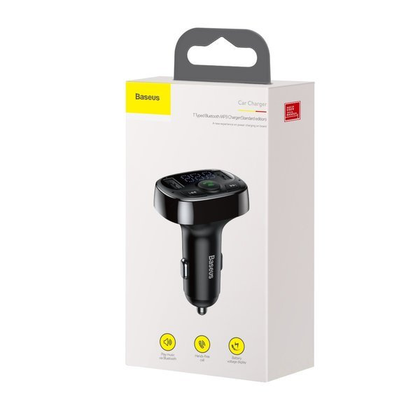 FM vysílač BASEUS typu T s Bluetooth 4.2, MP3 přehrávačem a autonabíječkou 2x USB 3,4A