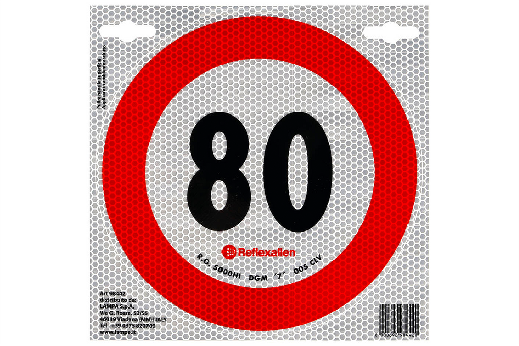 Reflexní nálepka LAMP s omezením rychlosti 80 km/h, značka B-33