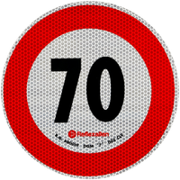 Reflexní nálepka LAMP s omezením rychlosti 70 km/h, značka B-33