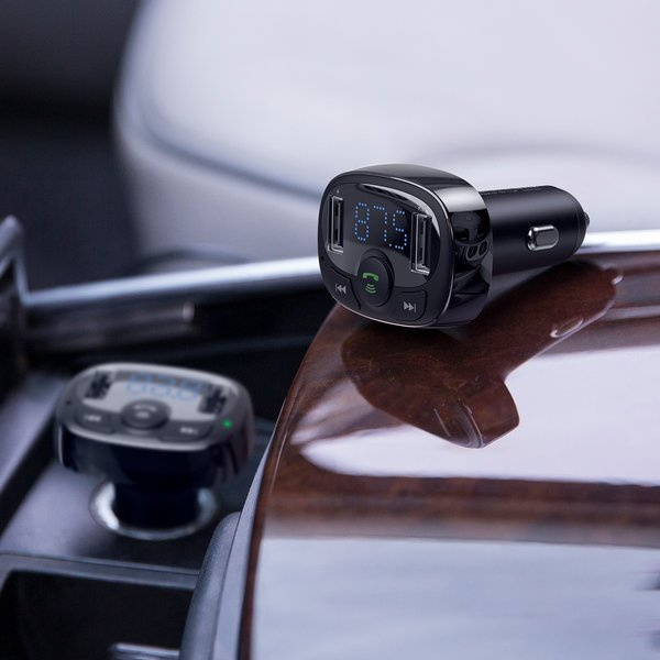 FM vysílač BASEUS typu T s Bluetooth 4.2, MP3 přehrávačem a autonabíječkou 2x USB 3,4A