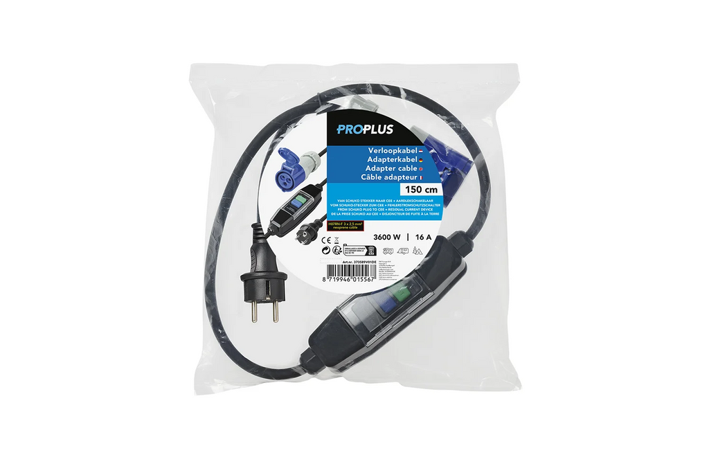 Adaptérový kabel Schuko/CEE ProPlus 373589V01DE diferenciální jistič 150 cm