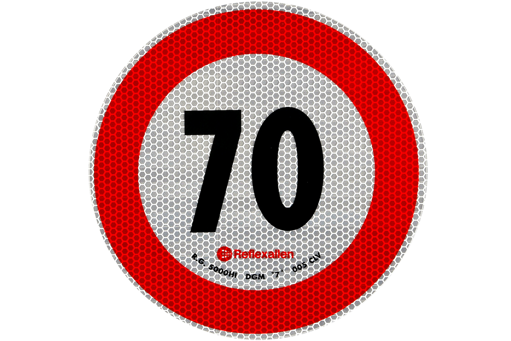 Reflexní nálepka LAMP s omezením rychlosti 70 km/h, značka B-33