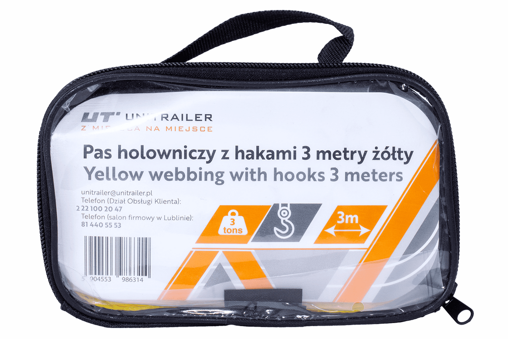 Tažné lano UNITRAILER s háky, tažný popruh 3m/50mm/3t žlutý