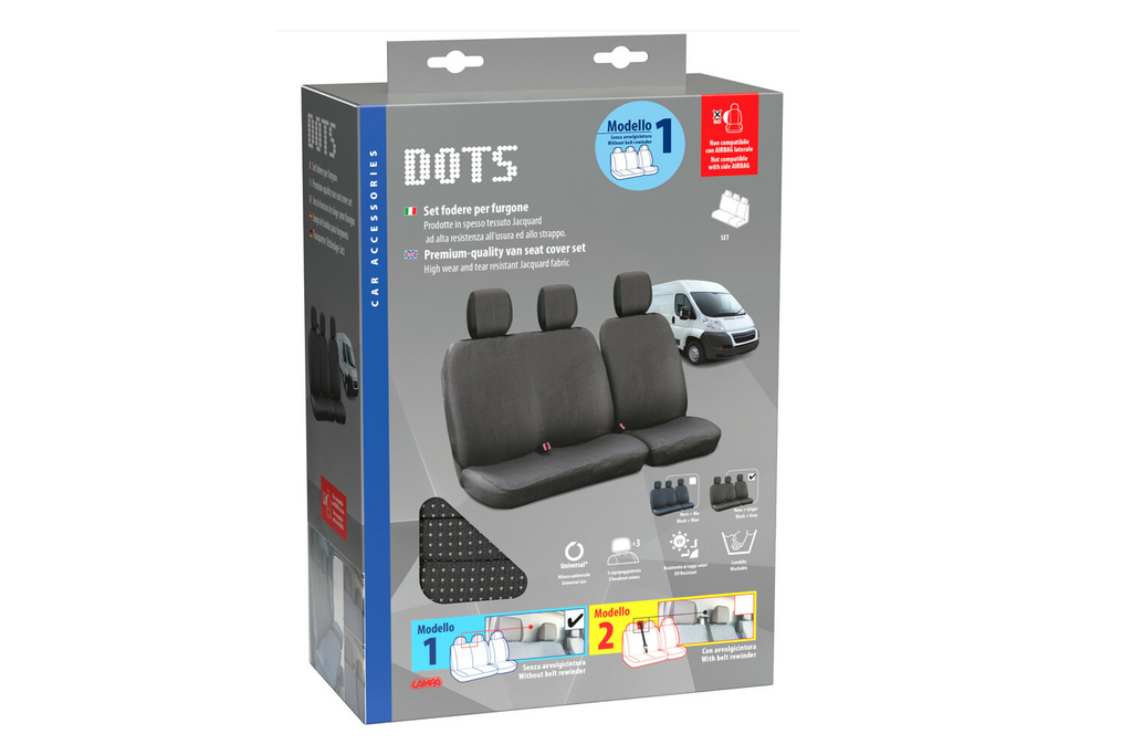 Sada potahů na autosedačky LAMPA Dots-1 černošedá, pro autobusy a dodávky