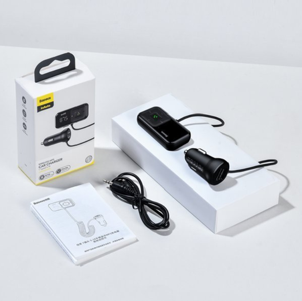 FM vysílač BASEUS T typu S-16 bluetooth 5.0 MP3 + autonabíječka 2x USB