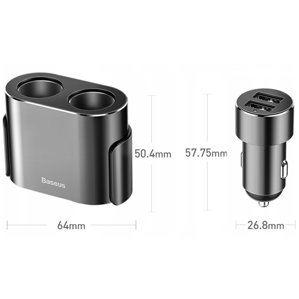 Vysoce účinná nabíječka do auta BASEUS 2x USB + 2x zásuvka do zapalovače cigaret 80W