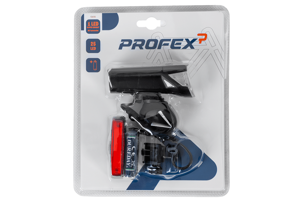 PROFEX 92618 Sada bateriových světel na kolo Super Vision (přední a zadní)