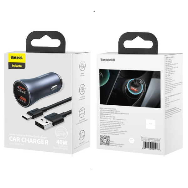 Sada autonabíječek BASEUS Golden Pro 2xUSB 40W + USB kabel