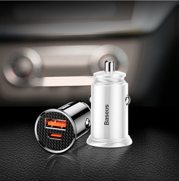 Autonabíječka BASEUS s kulatým plastovým konektorem USB-A a USB-C 30W