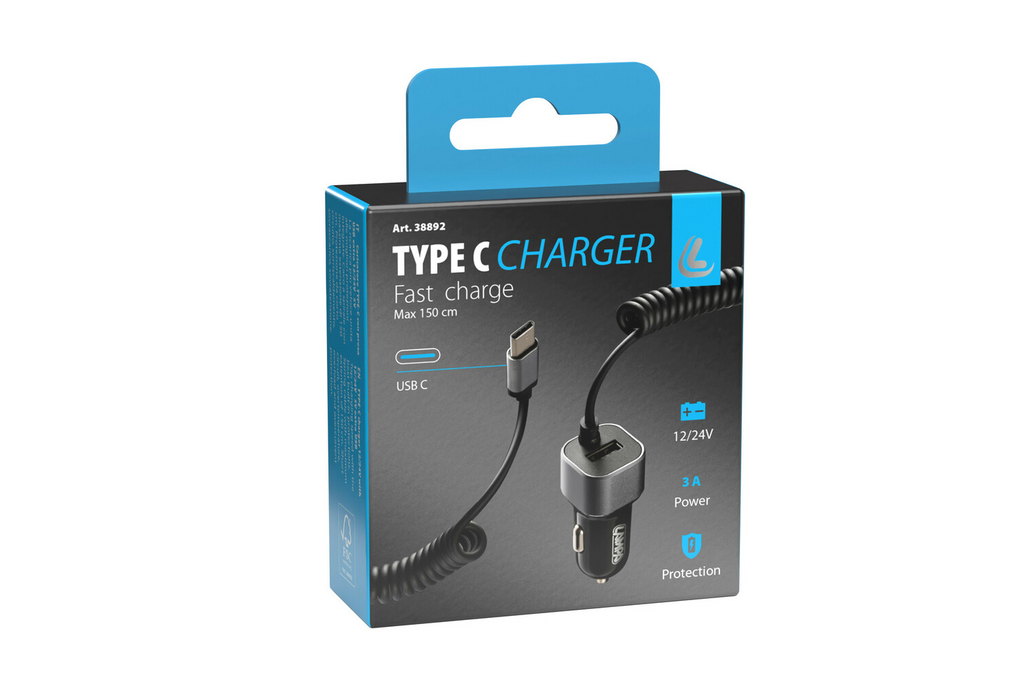 Autonabíječka LAMP USB Type-C, zásuvka pro zapalovač cigaret 12/24V