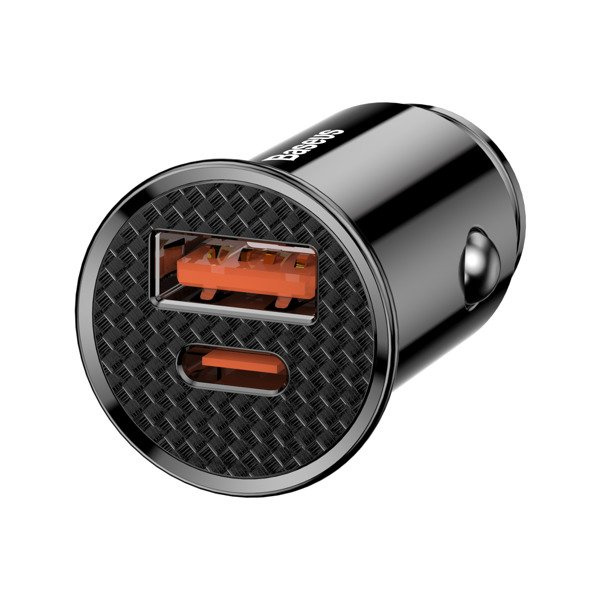 Autonabíječka BASEUS s kulatým plastovým konektorem USB-A a USB-C 30W