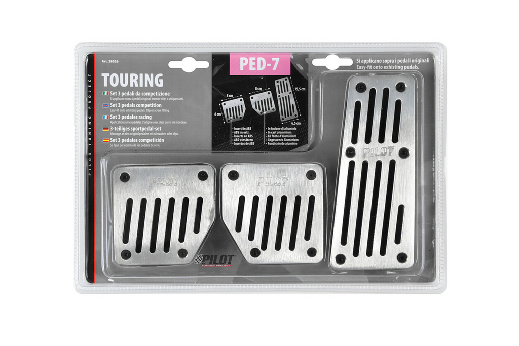 Hliníkové kryty pedálů LAMPA TOURING BLACK PILOT s protiskluzovou gumou