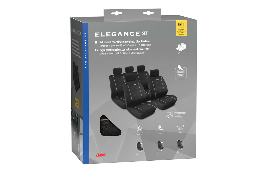 Sada potahů na autosedačky LAMPA Elegance, šedá, pro přední a zadní sedadla