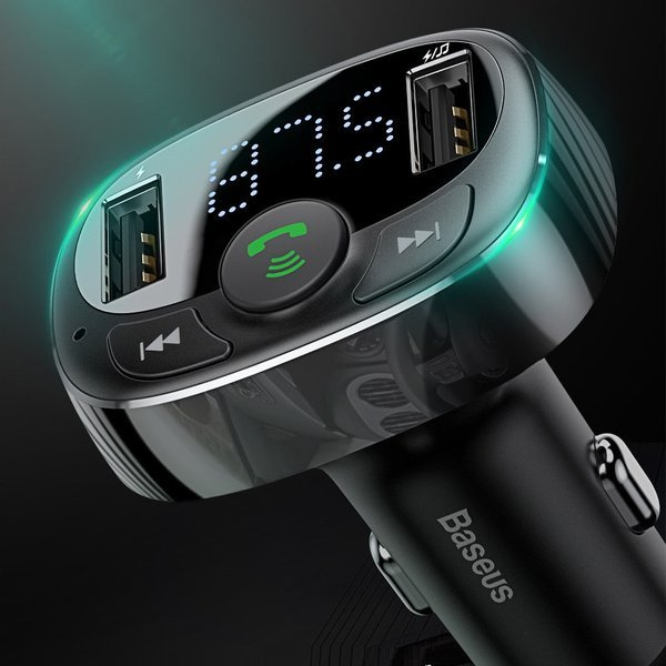 FM vysílač BASEUS typu T s Bluetooth 4.2, MP3 přehrávačem a autonabíječkou 2x USB 3,4A