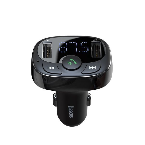 FM vysílač BASEUS typu T s Bluetooth 4.2, MP3 přehrávačem a autonabíječkou 2x USB 3,4A