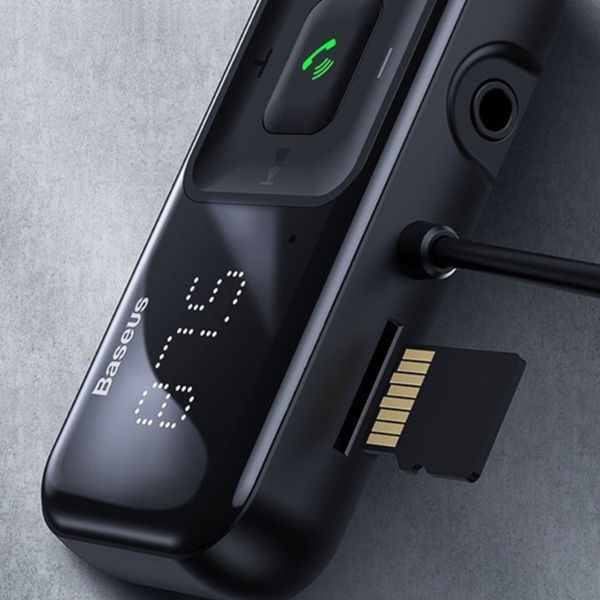 FM vysílač BASEUS T typu S-16 bluetooth 5.0 MP3 + autonabíječka 2x USB