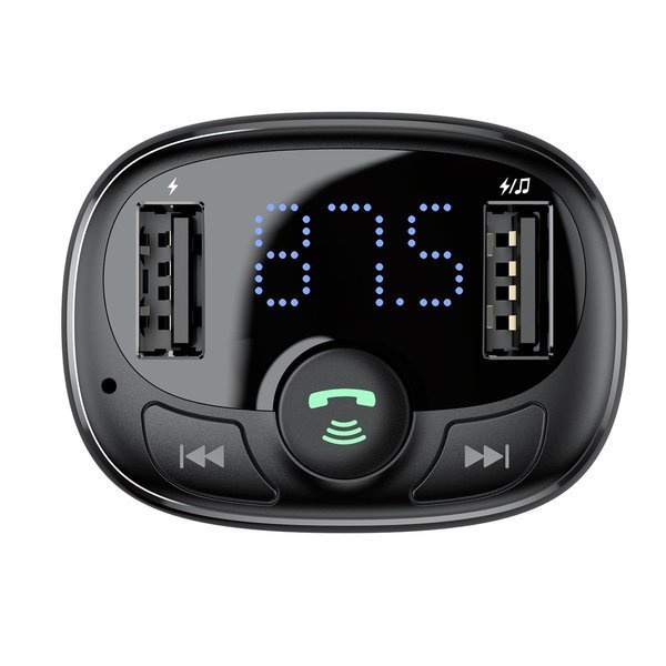 FM vysílač BASEUS typu T s Bluetooth 4.2, MP3 přehrávačem a autonabíječkou 2x USB 3,4A