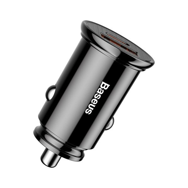 Autonabíječka BASEUS s kulatým plastovým konektorem USB-A a USB-C 30W
