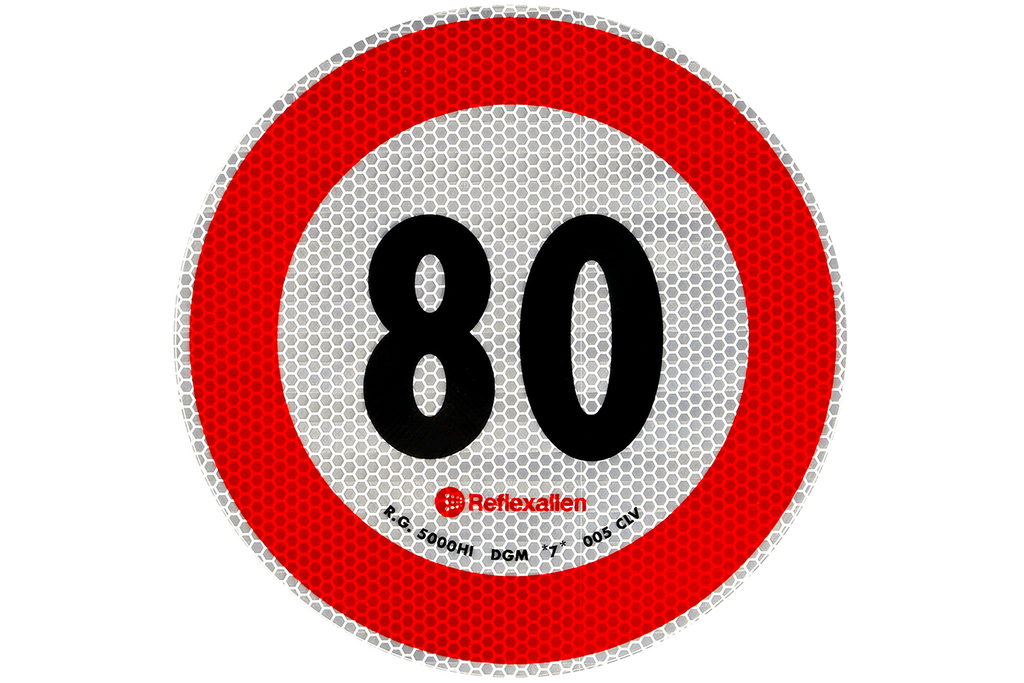 Reflexní nálepka LAMP s omezením rychlosti 80 km/h, značka B-33