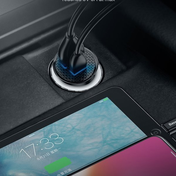 Autonabíječka BASEUS s kulatým plastovým konektorem USB-A a USB-C 30W