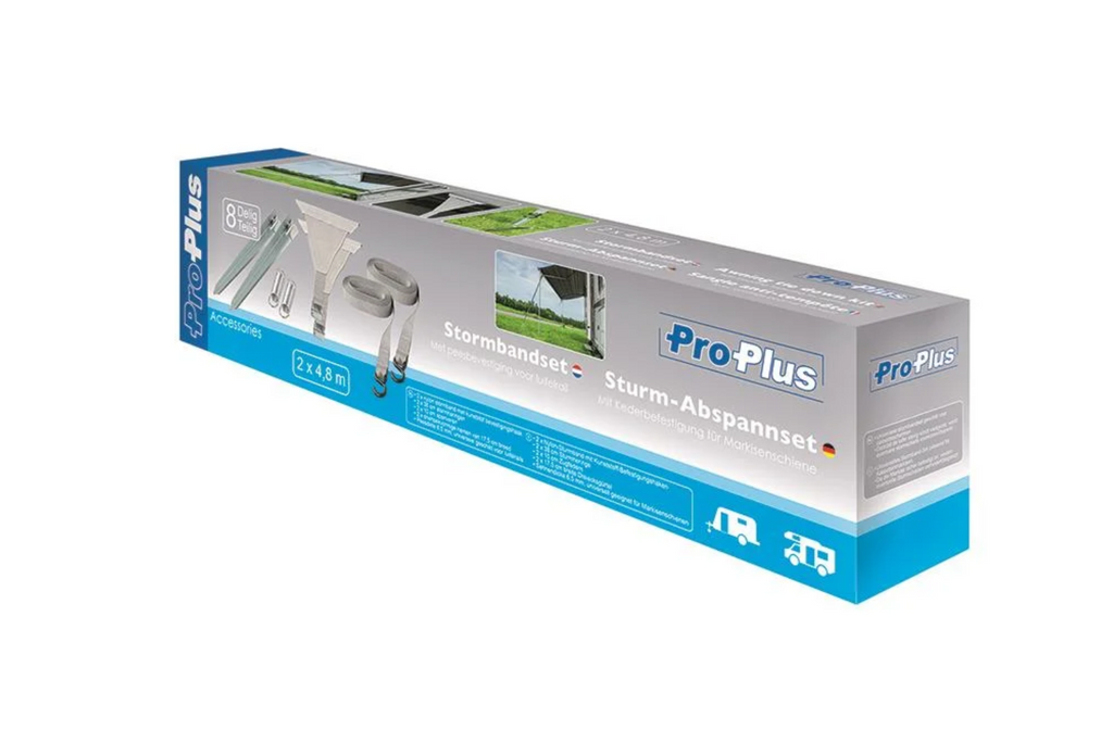 Sada dvou popruhů ProPlus 361729 pro ochranu proti bouři připevněných k liště markýzy 2x4,8 m