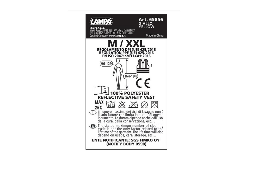 Reflexní vesta LAMP M-XXL žlutá
