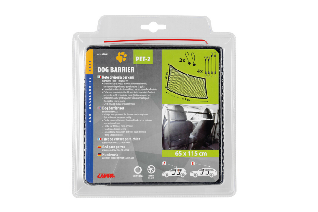 Psí přepážka LAMPA PET-2, síťovaná zábrana připevněná k předním sedadlům, 115x65cm