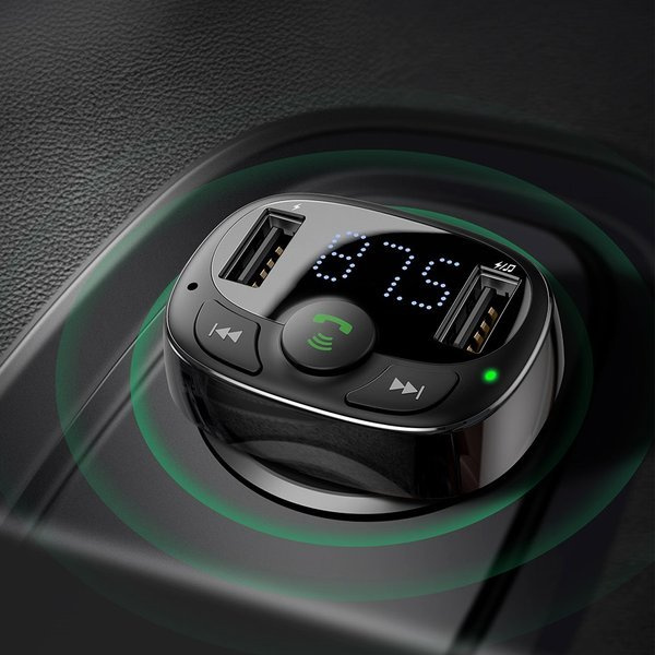 FM vysílač BASEUS typu T s Bluetooth 4.2, MP3 přehrávačem a autonabíječkou 2x USB 3,4A