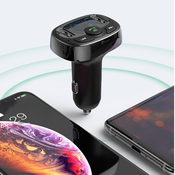 FM vysílač BASEUS typu T s Bluetooth 4.2, MP3 přehrávačem a autonabíječkou 2x USB 3,4A