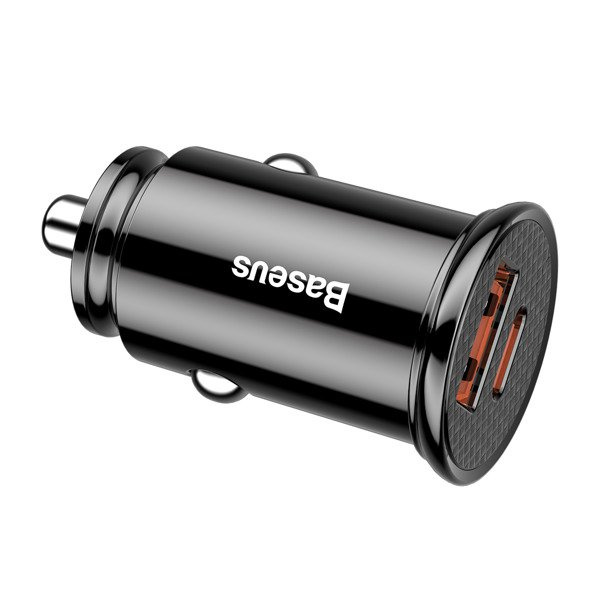 Autonabíječka BASEUS s kulatým plastovým konektorem USB-A a USB-C 30W